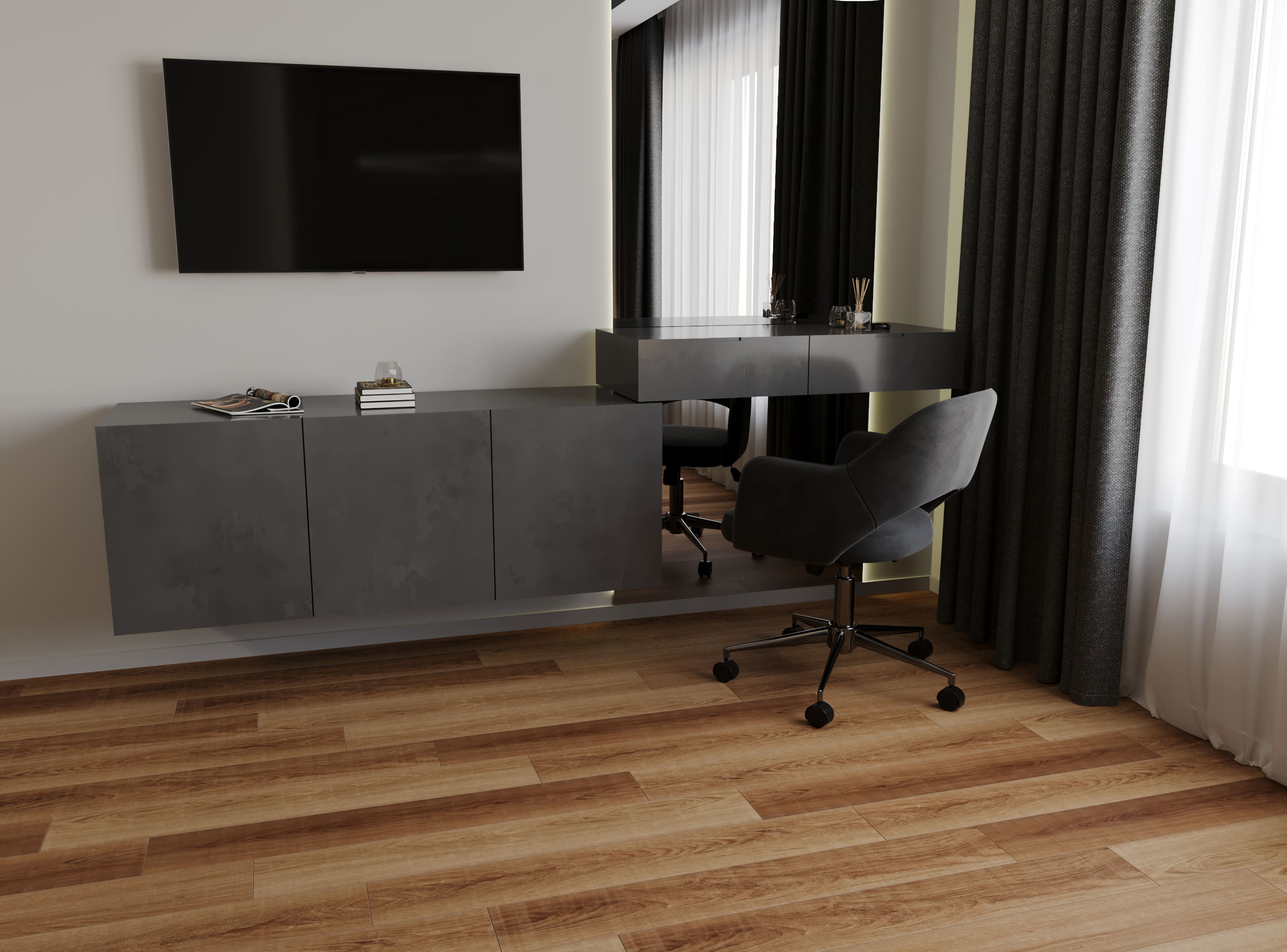 Кварцвиниловый SPC ламинат Cronafloor Grand Sequoia Дуб Шоколадный 1200×180×5 фото в интерьере