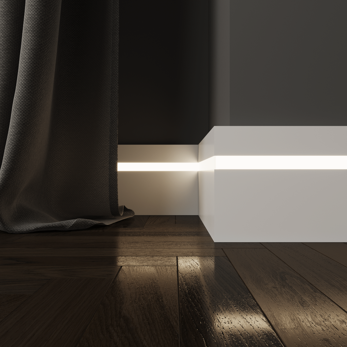 Плинтус под покраску с подсветкой Ultrawood Base 1015L i 2000×100×15 фото в интерьере