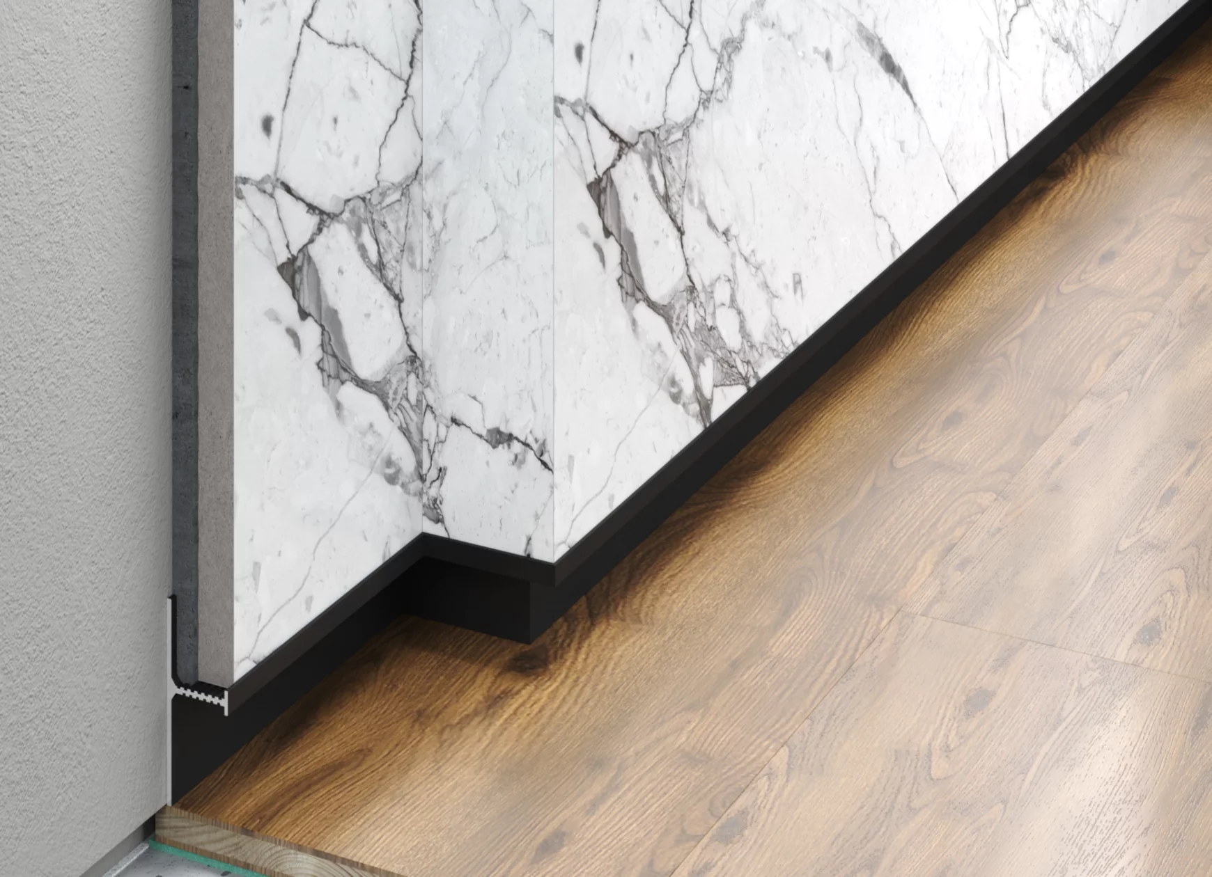 Плинтус алюминиевый теневой Laconistiq Reverse 2.0 Черный муар RAL 9005 35-31-300 3000×39,3×16 фото в интерьере Плинтус алюминиевый теневой Laconistiq Reverse 2.0 Черный муар RAL 9005 35-31-300 3000×39,3×16 фото в интерьере