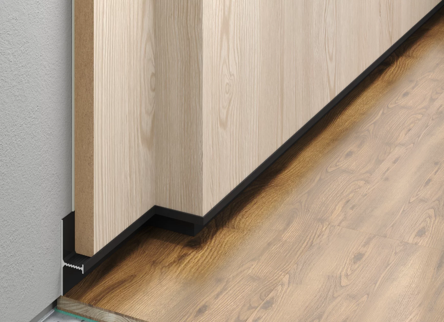 Плинтус алюминиевый теневой Laconistiq Reverse 2.0 Черный муар RAL 9005 35-31-300 3000×39,3×16 фото в интерьере Плинтус алюминиевый теневой Laconistiq Reverse 2.0 Черный муар RAL 9005 35-31-300 3000×39,3×16 фото в интерьере