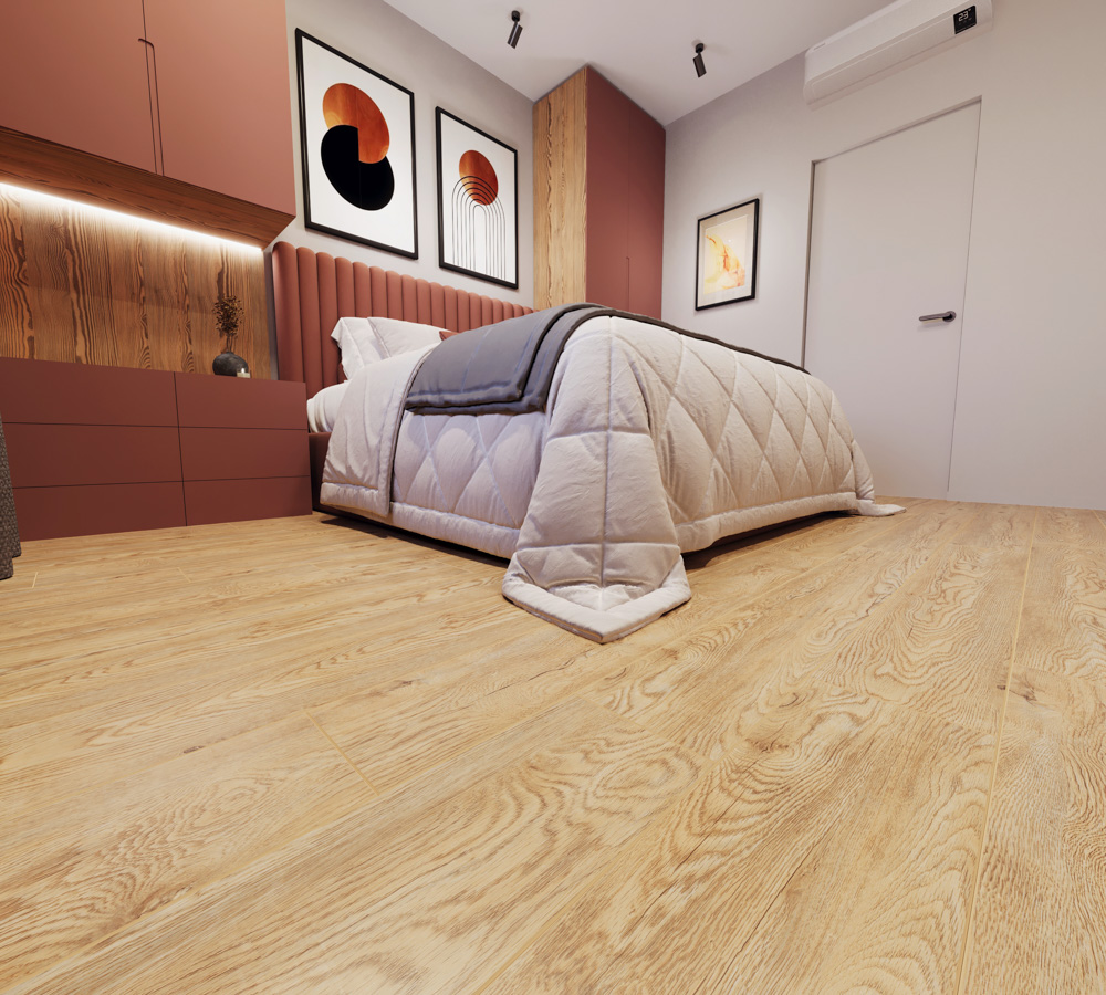 Кварцвиниловый SPC ламинат Cronafloor Wood Дуб Паланга XJ1053-7 1200×180×4 фото в интерьере