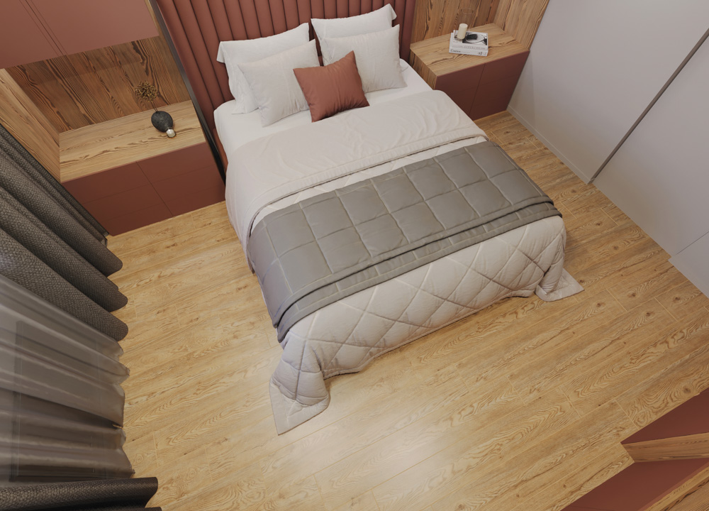 Кварцвиниловый SPC ламинат Cronafloor Wood Дуб Паланга XJ1053-7 1200×180×4 фото в интерьере