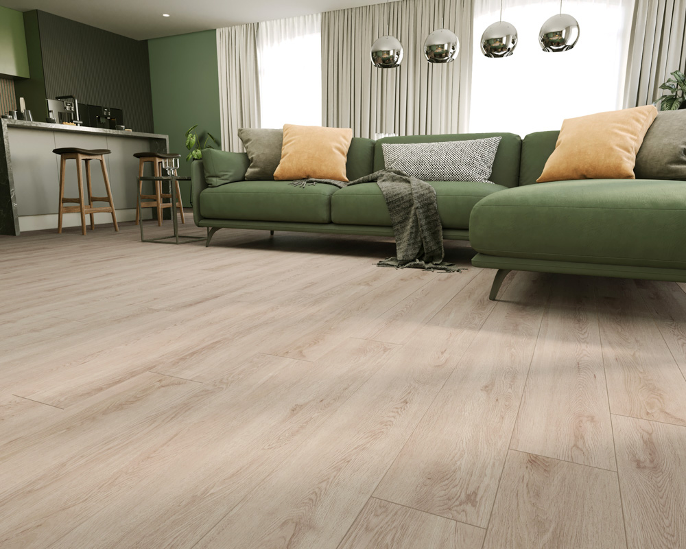 Кварцвиниловый SPC ламинат Cronafloor Wood Дуб Клайпеда XJ1106-13 1200×180×4 фото в интерьере