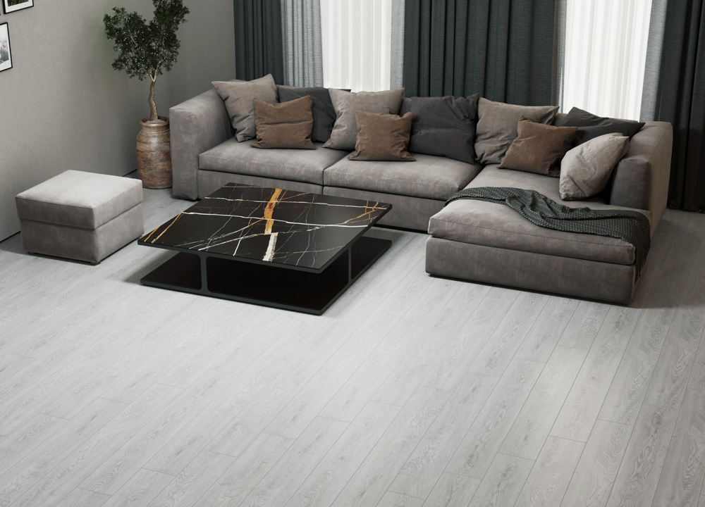 Кварцвиниловый SPC ламинат Cronafloor Wood Дуб Нида XJ1023-16 1200×180×4 фото в интерьере