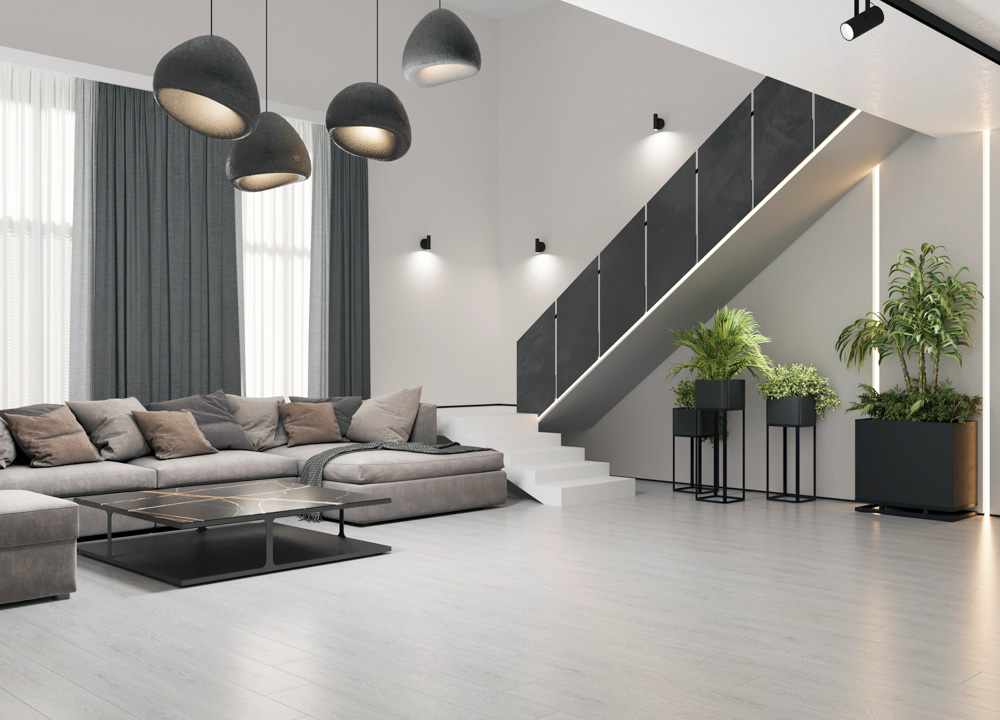 Кварцвиниловый SPC ламинат Cronafloor Wood Дуб Нида XJ1023-16 1200×180×4 фото в интерьере