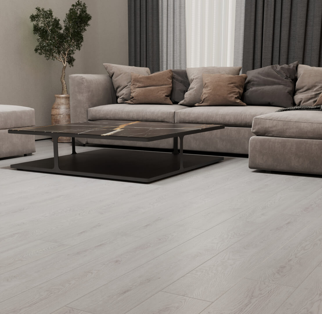 Кварцвиниловый SPC ламинат Cronafloor Wood Дуб Нида XJ1023-16 1200×180×4 фото в интерьере