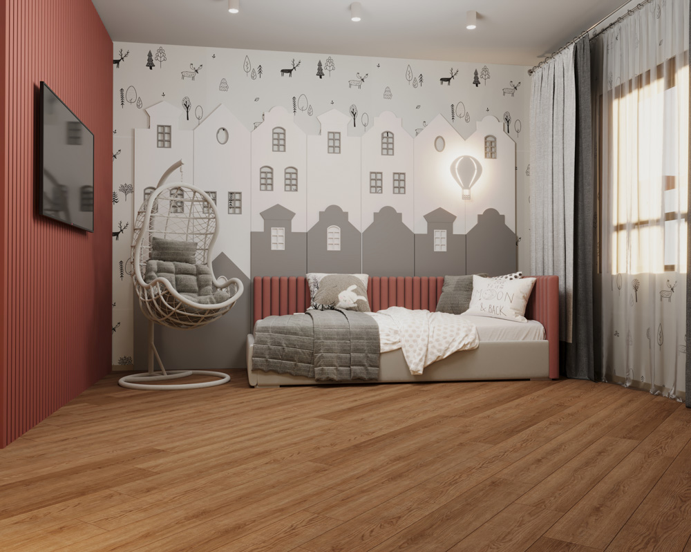 Кварцвиниловый SPC ламинат Cronafloor Wood Дуб Плунге XJ83008-3 1200×180×4 фото в интерьере