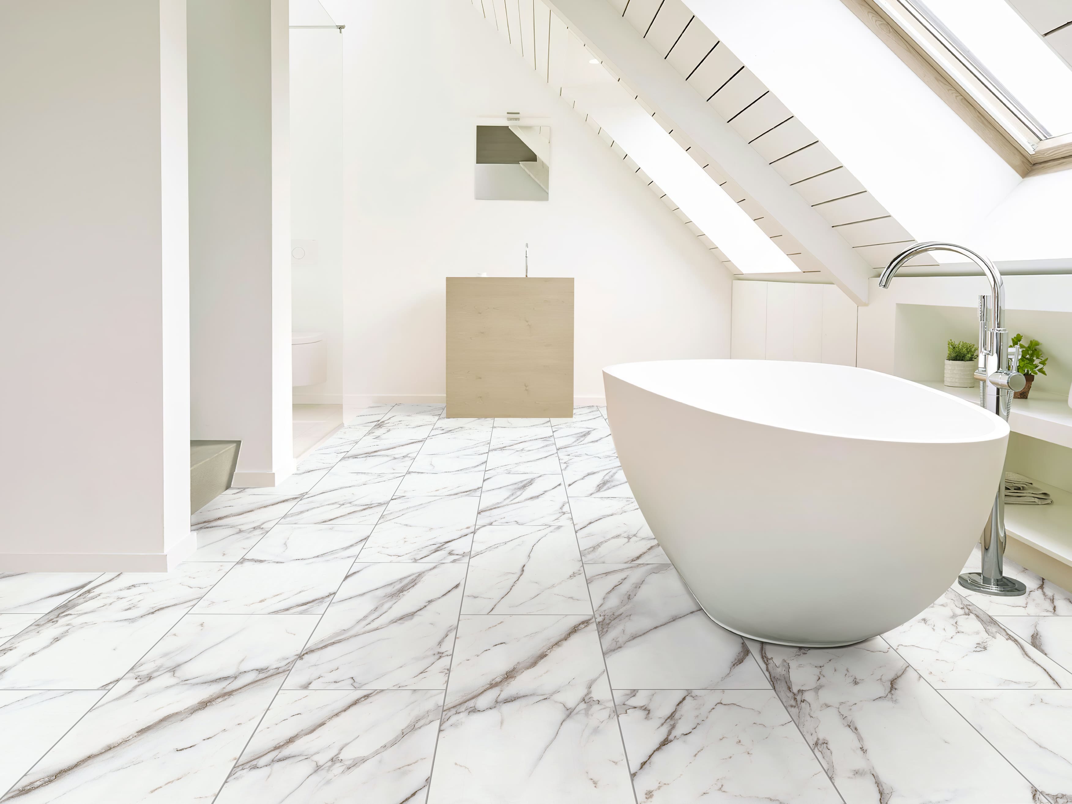 Кварцвиниловый SPC ламинат Cronafloor Stone Терра Бьянко XJ87015-4 600×300×4 фото в интерьере