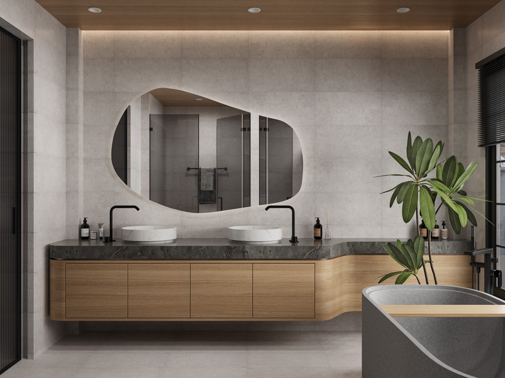 Кварцвиниловый SPC ламинат Cronafloor Stone Гохара XJ87026-17B 600×300×4 фото в интерьере