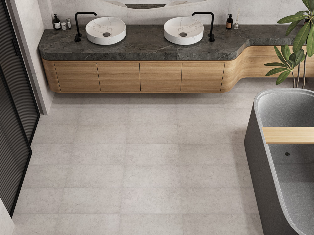 Кварцвиниловый SPC ламинат Cronafloor Stone Гохара XJ87026-17B 600×300×4 фото в интерьере