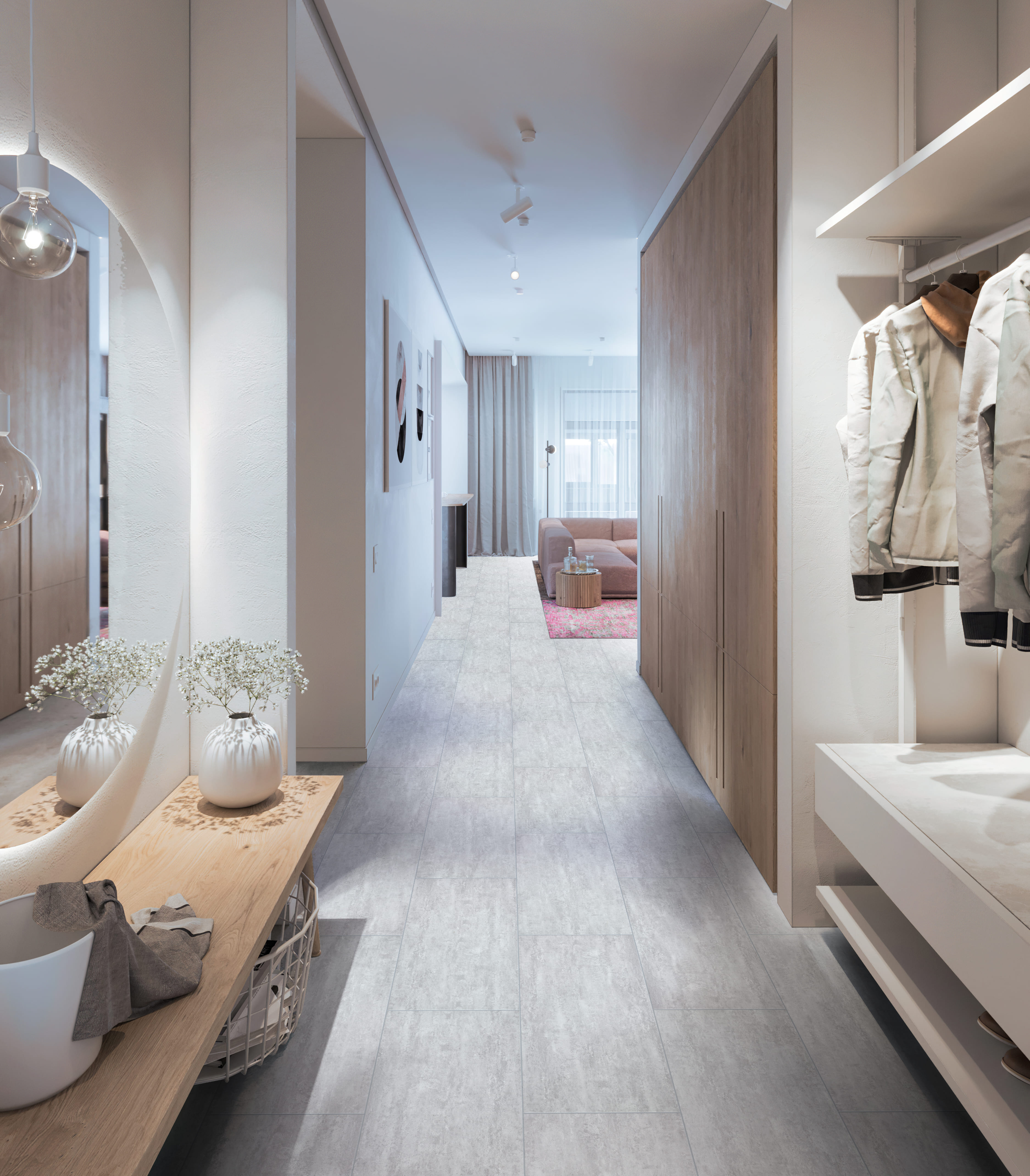 Кварцвиниловый SPC ламинат Cronafloor Stone Бардилио XJ87005 600×300×4 фото в интерьере