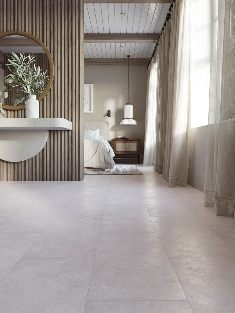 Кварцвиниловый SPC ламинат Cronafloor Stone Аливери XJ87009 600×300×4 фото в интерьере