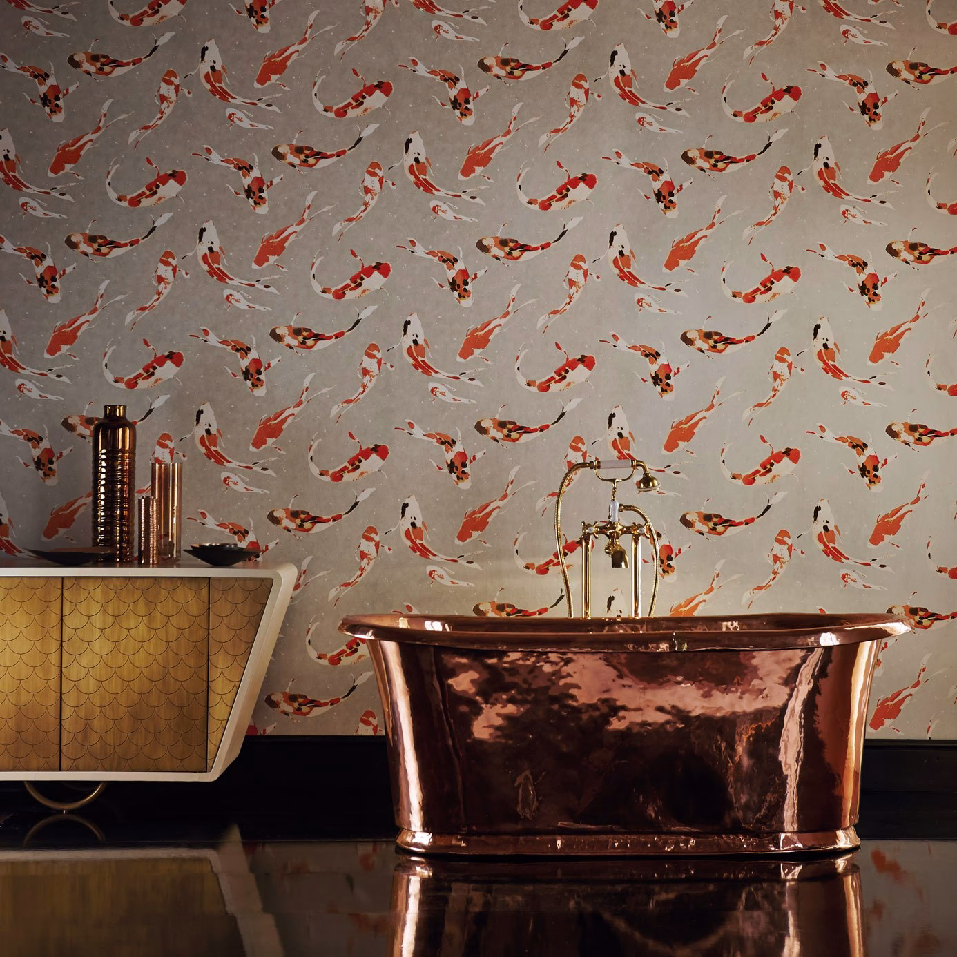 Обои Harlequin Colour 4 Koi Paprika 110903 10,05×0,686 фото в интерьере