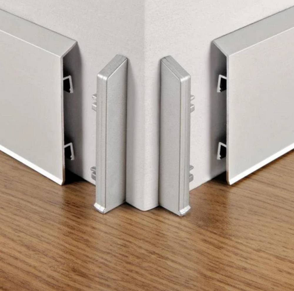 Заглушка пластиковая для плинтуса Modern Decor прямая серебро матовое 70 мм 2 шт/уп