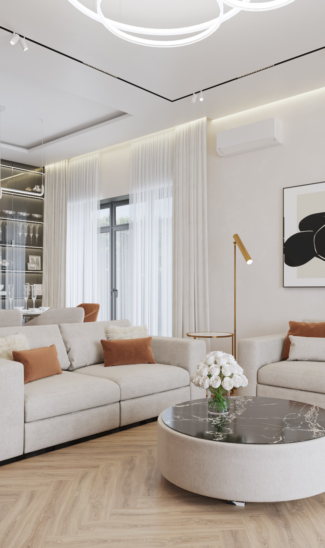 Кварцвиниловый SPC ламинат Vinilam Parquet Herringbone Паркет Монпелье IS11355 венгерская елка 720×120×6,5 фото в интерьере