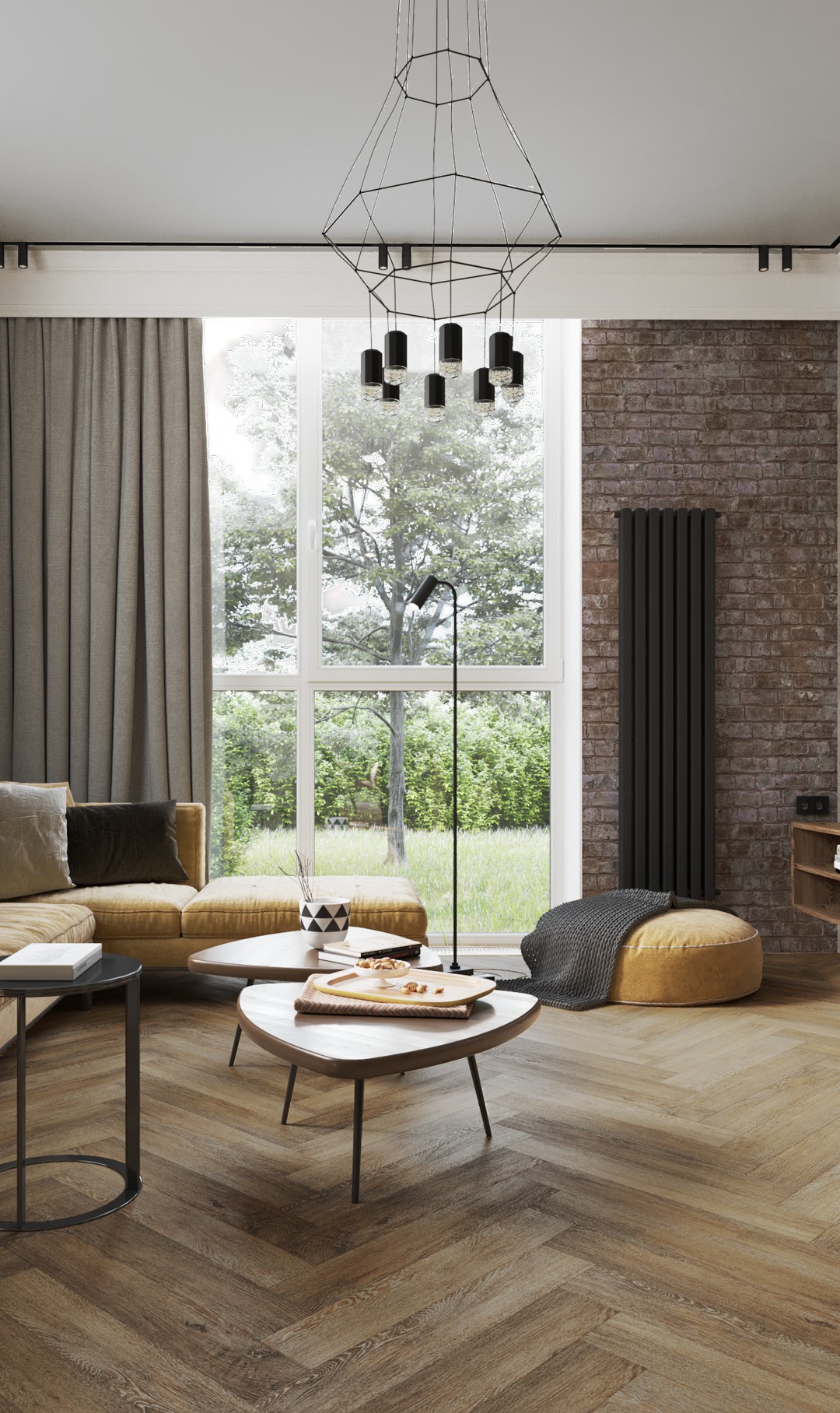 Кварцвиниловый SPC ламинат Vinilam Parquet Herringbone Паркет Тусон IS11377 венгерская елка 720×120×6,5 фото в интерьере