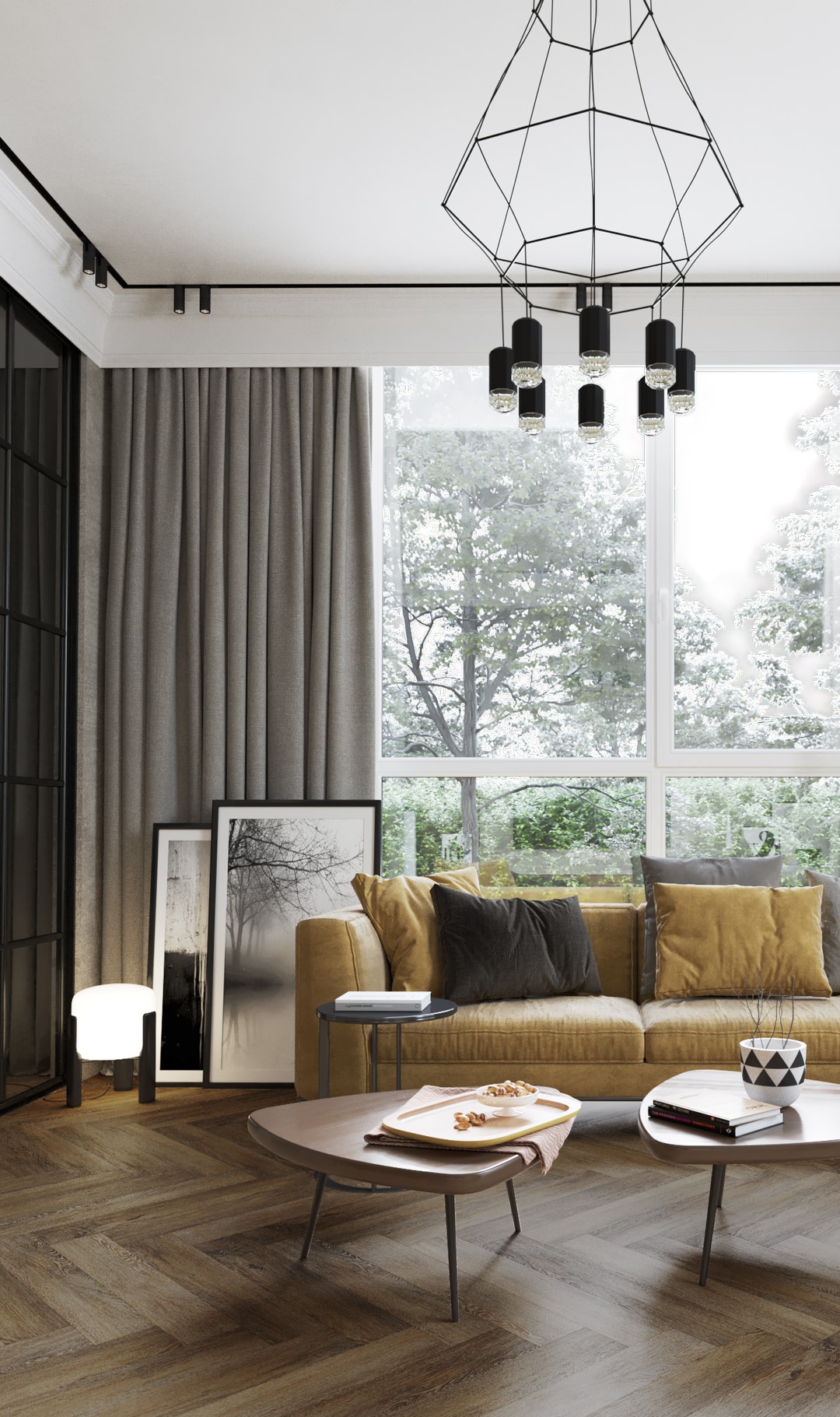 Кварцвиниловый SPC ламинат Vinilam Parquet Herringbone Паркет Тусон IS11377 венгерская елка 720×120×6,5 фото в интерьере