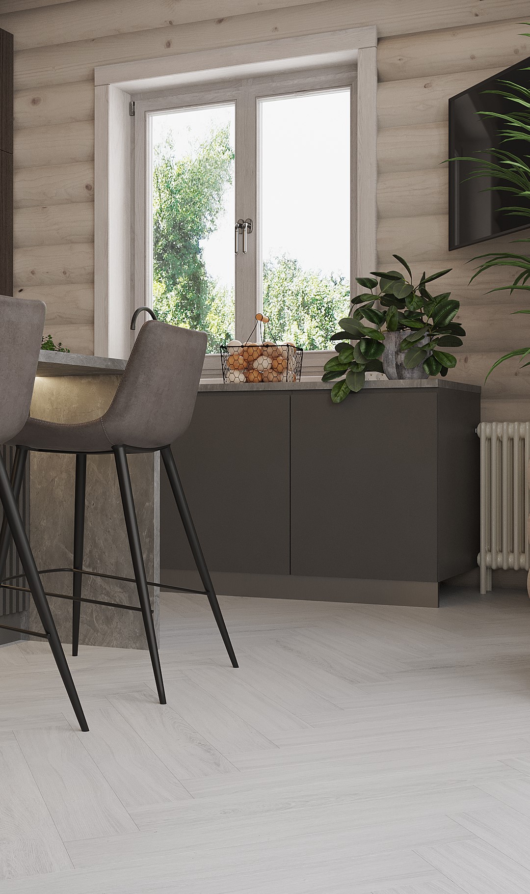 Кварцвиниловая плитка Vinilam клеевая Parquet Herringbone Glue Паркет Санторини GD11366 венгерская елка 762×152,4×2,5 фото в интерьере