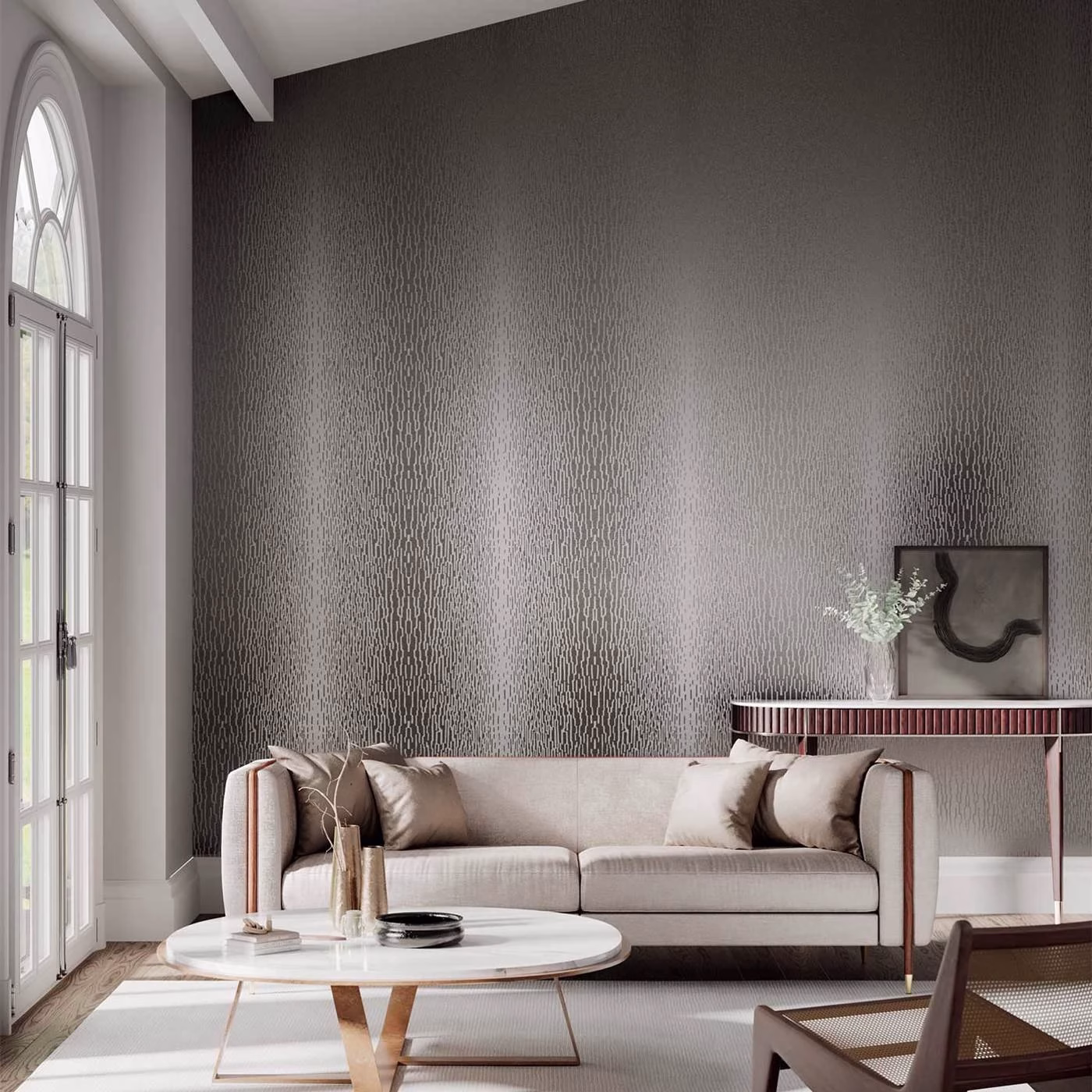 Обои Harlequin Colour 1 Enigma Silver Grey And Sparkle 110101 10,05×0,52 фото в интерьере