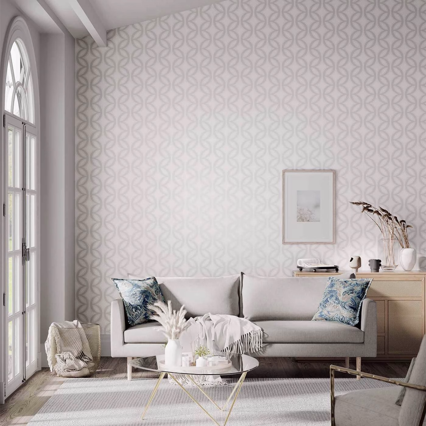 Обои Harlequin Colour 1 Caprice Chalk Pearl And Silver 110594 10,05×0,52 фото в интерьере