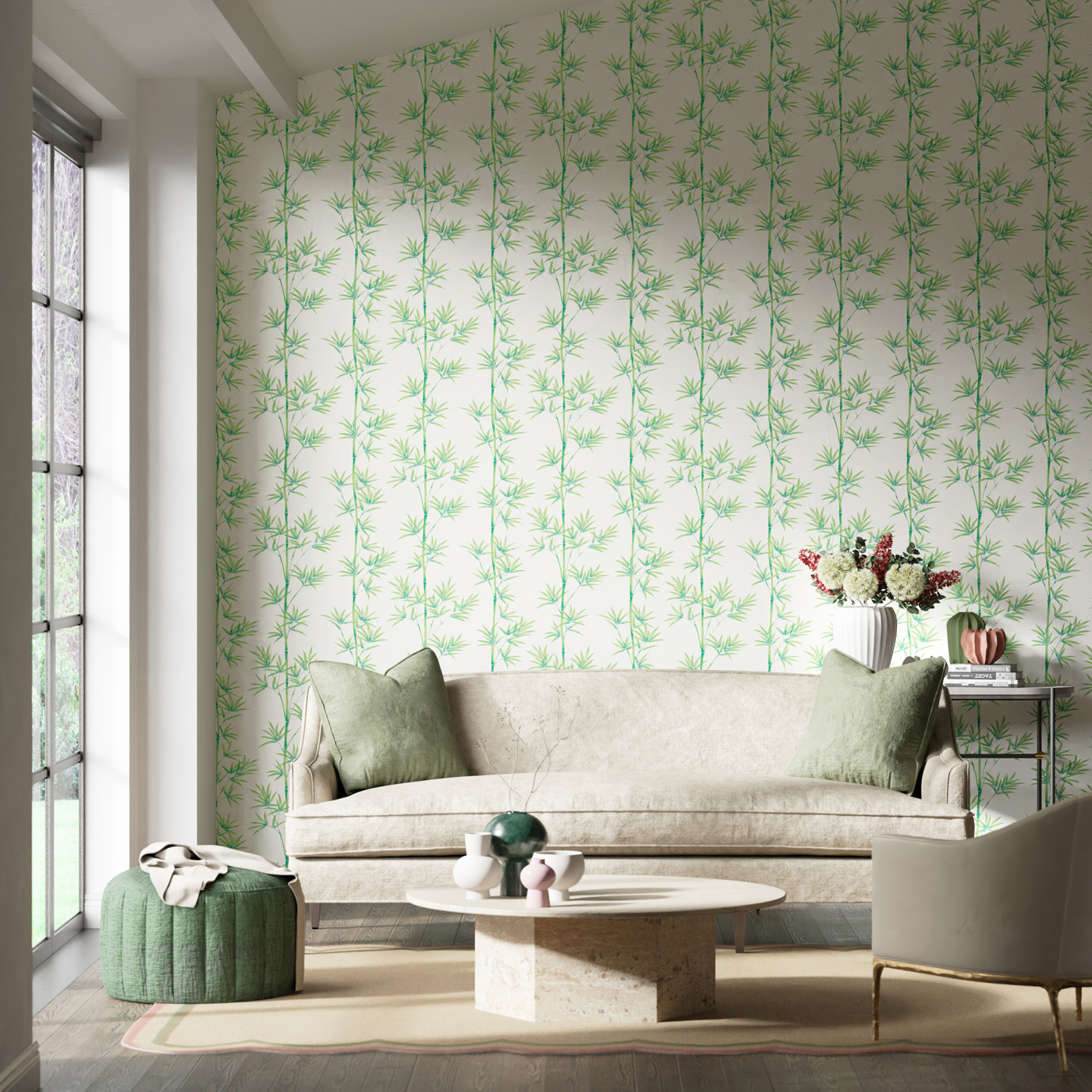 Обои Harlequin Diane Hill Isabella Porcelain/Bamboo 112915 10,05×0,52 фото в интерьере