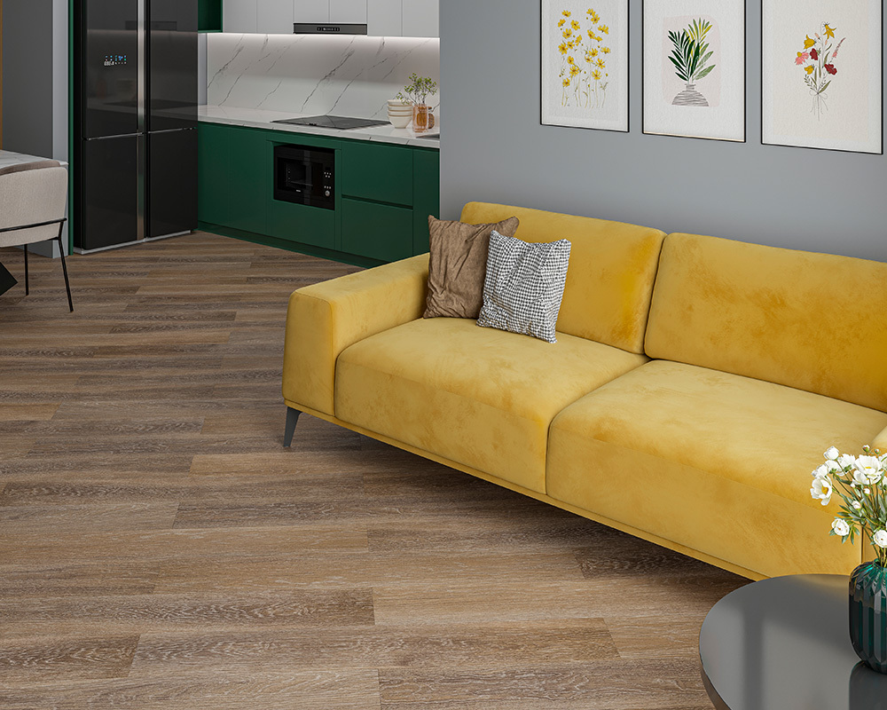 Кварцвиниловый SPC ламинат Alta Step Excelente Дуб базальтовый SPC6614 1218×180×5 фото в интерьере