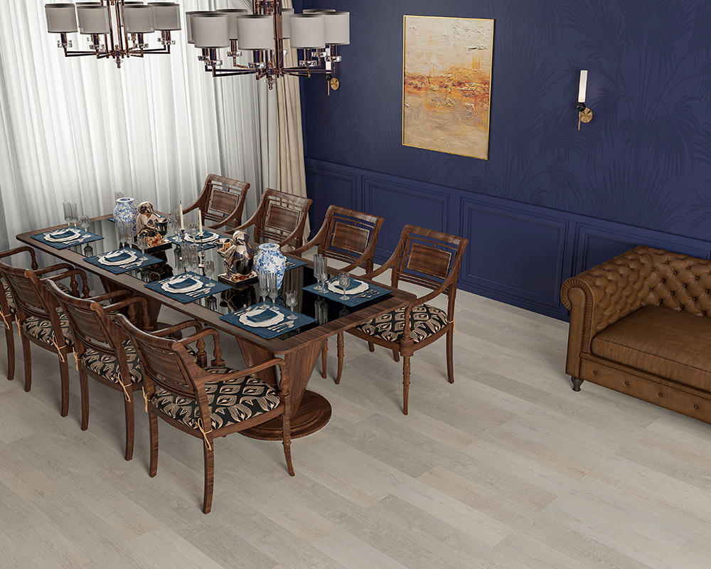 Кварцвиниловый SPC ламинат Alta Step Excelente Дуб серебристый SPC 6612 1218×180×5 фото в интерьере