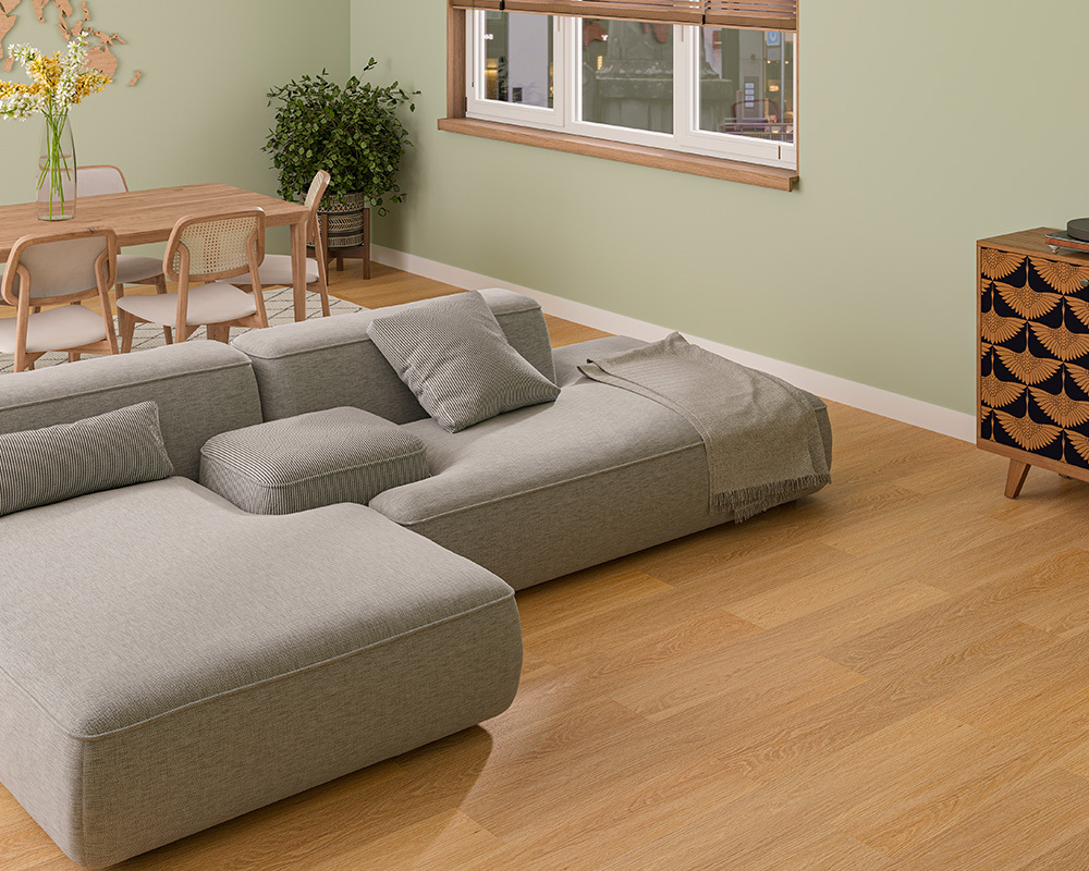 Кварцвиниловый SPC ламинат Alta Step Excelente Дуб шампань SPC 6604 1218×180×5 фото в интерьере