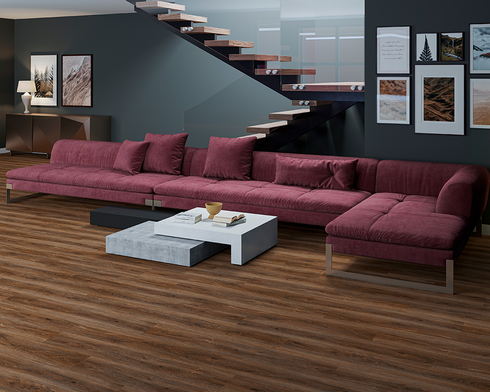 Кварцвиниловый SPC ламинат Alta Step Perfecto Дуб коричневый SPC 8807 1218×180×5 фото в интерьере