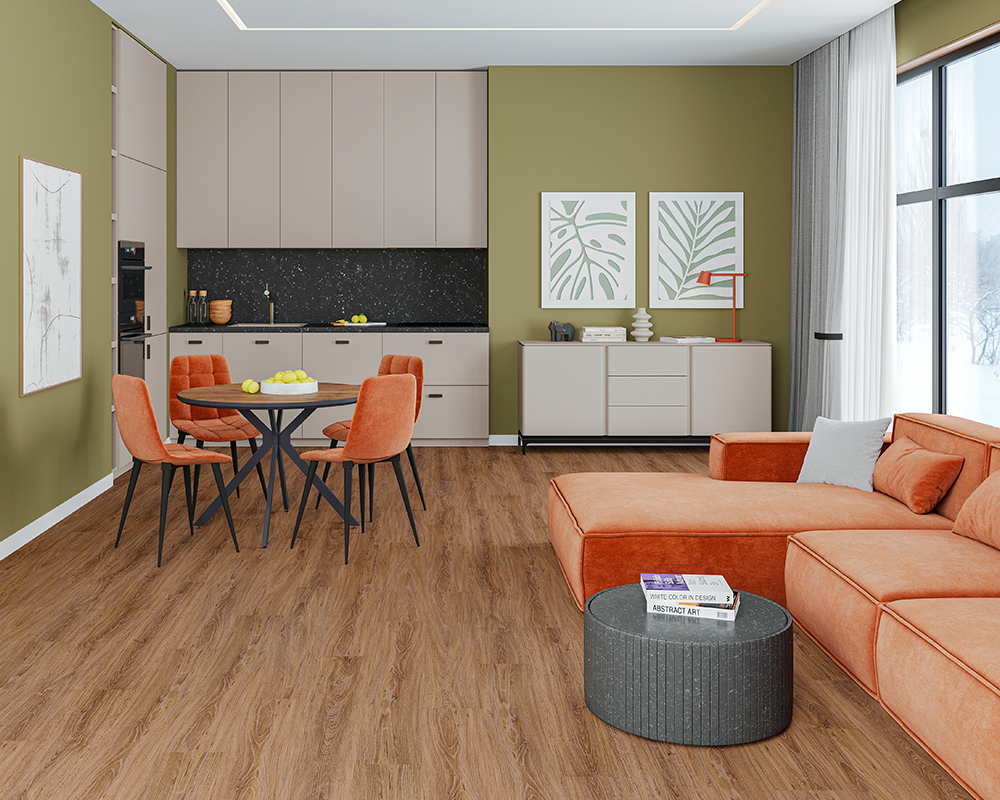 Кварцвиниловый SPC ламинат Alta Step Perfecto Дуб европейский SPC 8814 1218×180×5 фото в интерьере