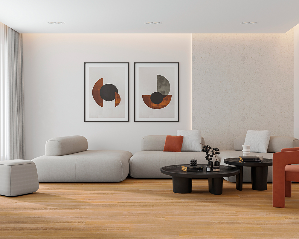 Кварцвиниловый SPC ламинат Alta Step Nativo Дуб искристый SPC 2203 1218×180×4 фото в интерьере