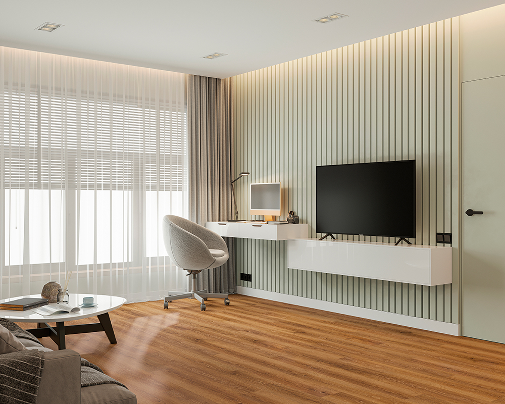 Кварцвиниловый SPC ламинат Alta Step Nativo Дуб легкий SPC 2204 1218×180×4 фото в интерьере