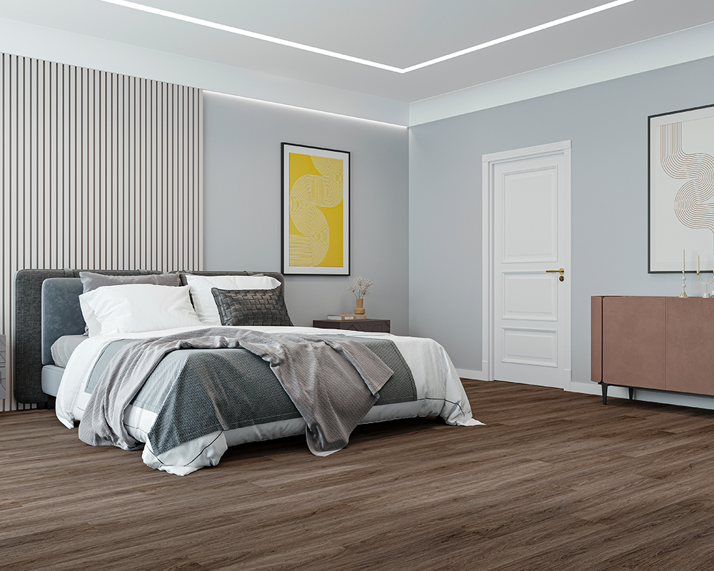 Кварцвиниловый SPC ламинат Alta Step Nativo Дуб огненный SPC 2208 1218×180×4 фото в интерьере