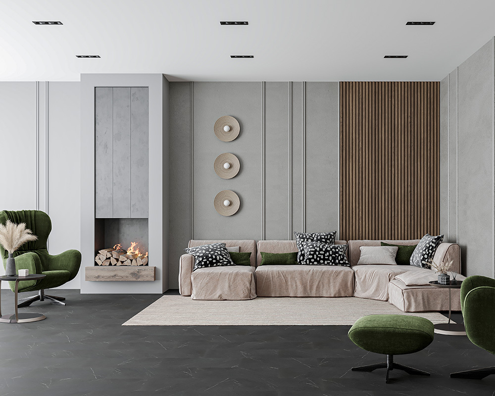 Кварцвиниловый SPC ламинат Alta Step Arriba Мрамор серый SPC 9902 610×305×5 фото в интерьере