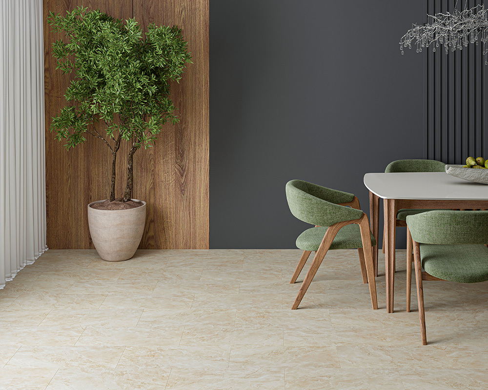 Кварцвиниловый SPC ламинат Alta Step Arriba Мрамор песчаный SPC 9906 610×305×5 фото в интерьере