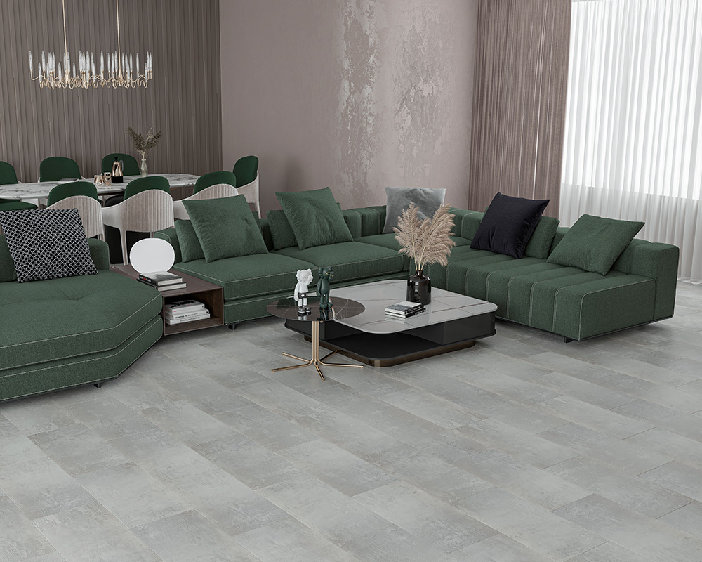 Кварцвиниловый SPC ламинат Alta Step Arriba Гранит дымчатый SPC 9907 610×305×5 фото в интерьере