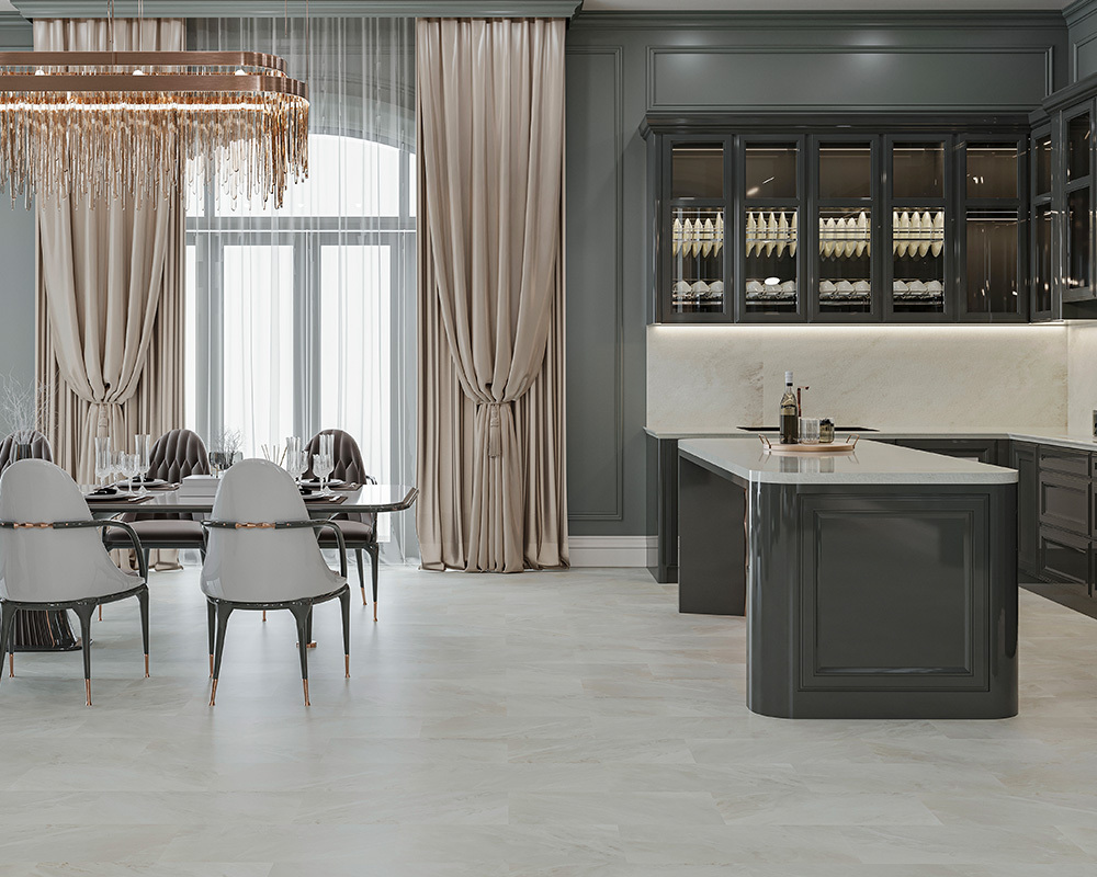 Кварцвиниловый SPC ламинат Alta Step Arriba Мрамор каррара бьянко SPC 9911 610×305×5 фото в интерьере