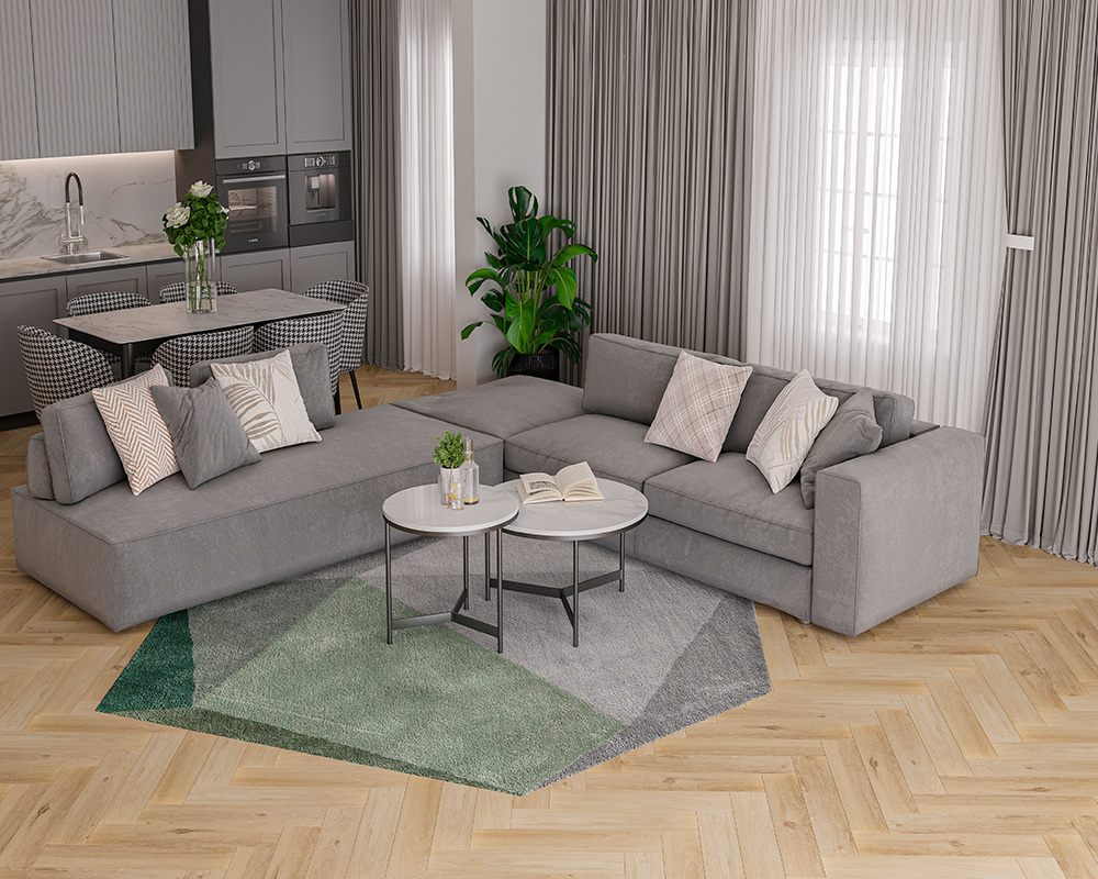 Кварцвиниловый SPC ламинат Alta Step Mirada Дуб голландский SPC4404 венгерская ёлка 640×128×4 фото в интерьере