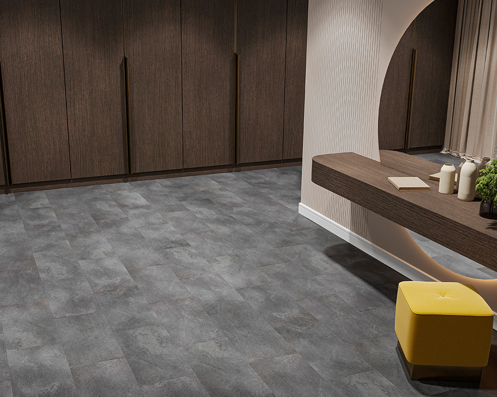 Кварцвиниловый SPC ламинат Alta Step Roca Обсидиан SPC1905 610×305×4.3 фото в интерьере