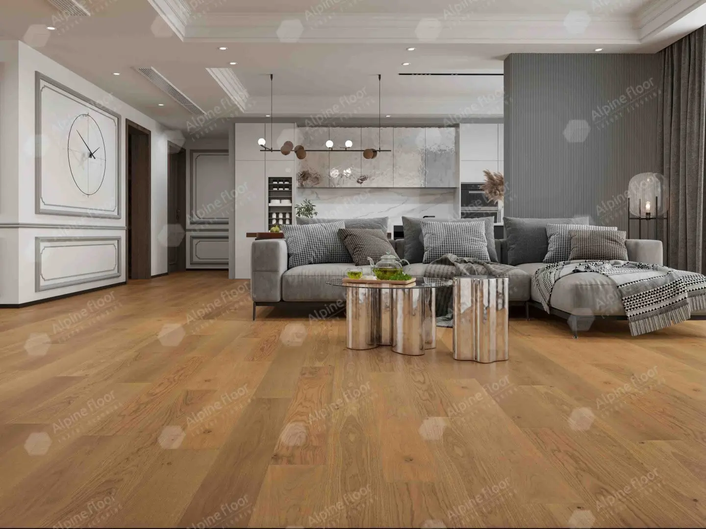 Инженерная доска Alpine Floor Villa Дуб Хани EW201-13 400-1200×165×12 фото в интерьере
