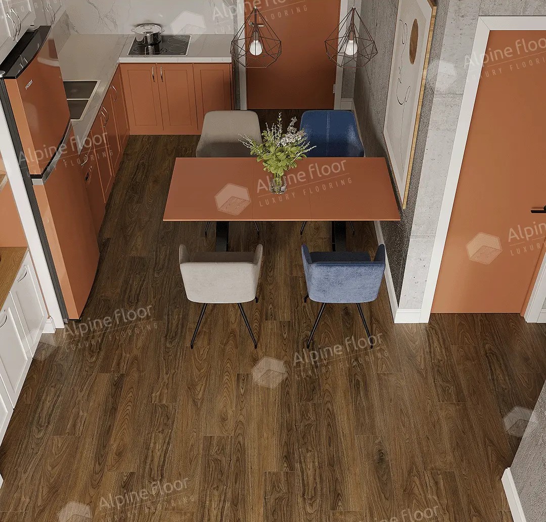 Кварцвиниловый SPC ламинат Alpine Floor Nut Ногуэра ECO 22-1 1220×183×4 фото в интерьере