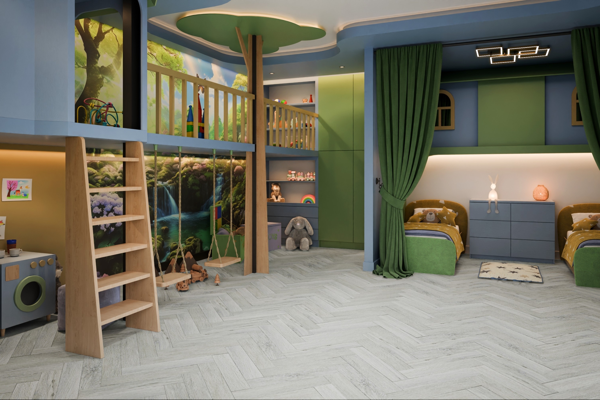 Кварцвиниловая плитка Damy Floor клеевая London LVT Кардифф Cardiff 191023EL-05-LVT венгерская елка 590×118×2,5 фото в интерьере