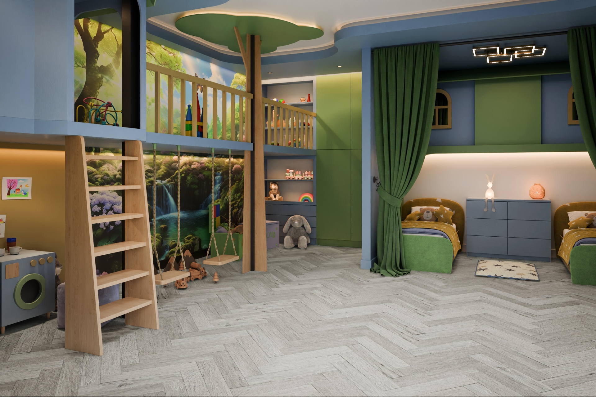 Кварцвиниловая плитка Damy Floor клеевая London LVT Йорк York 191023EL-04-LVT венгерская елка 590×118×2,5 фото в интерьере