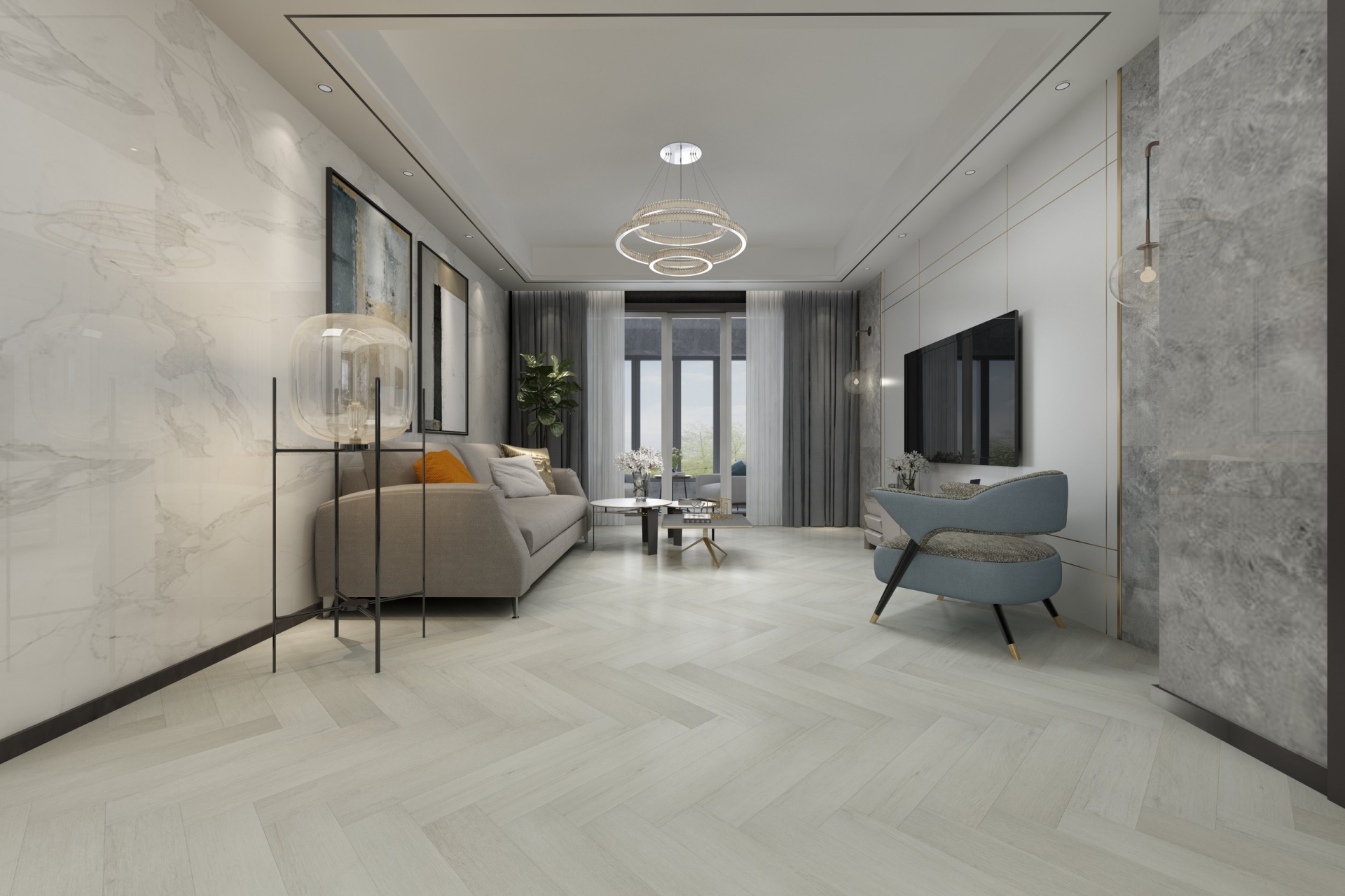 Кварцвиниловая плитка Damy Floor клеевая London LVT Йорк York 191023EL-04-LVT венгерская елка 590×118×2,5 фото в интерьере