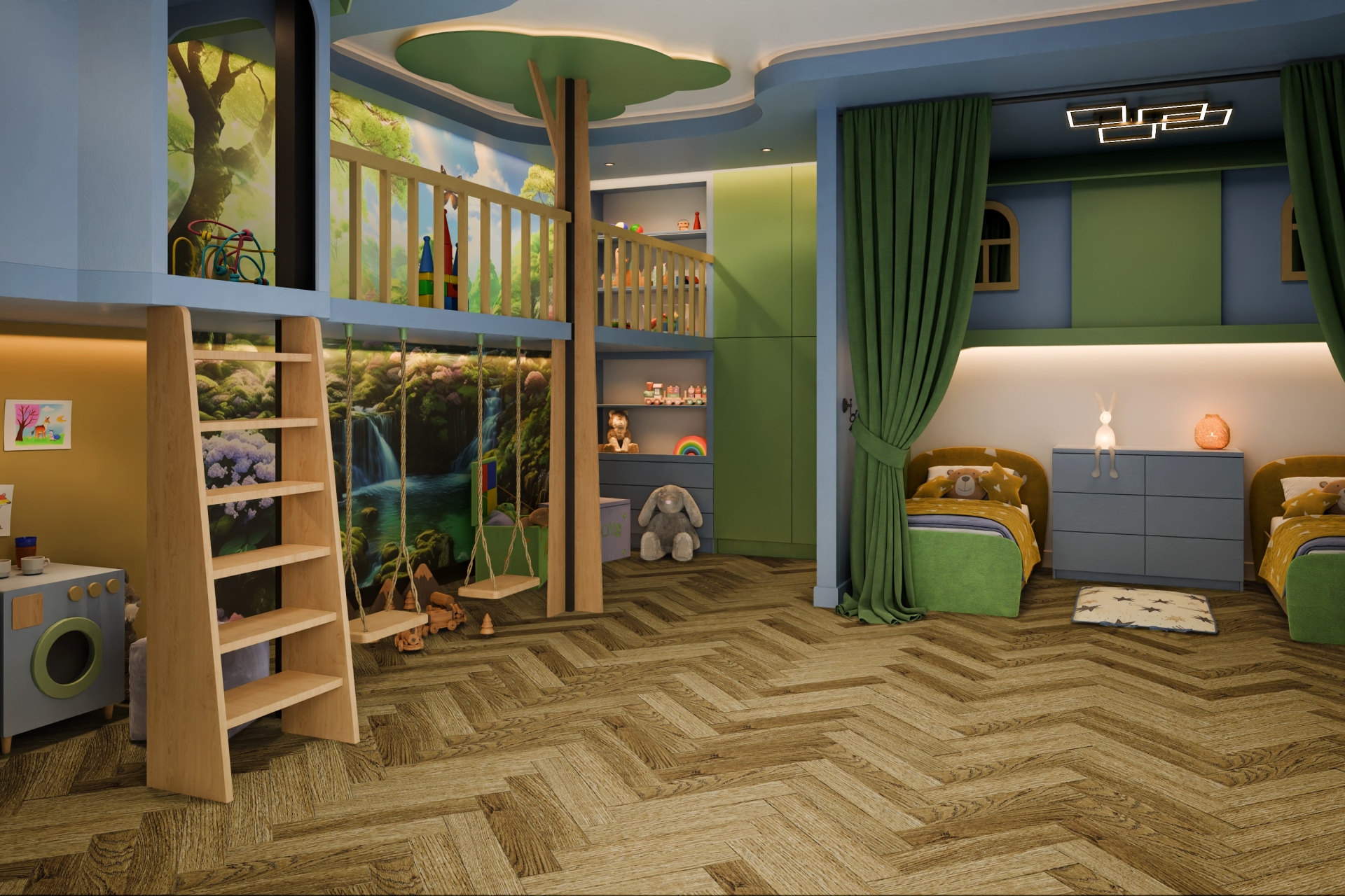 Кварцвиниловая плитка Damy Floor клеевая London LVT Шеффилд Sheffield 190902EL-07-LVT венгерская елка 590×118×2,5 фото в интерьере