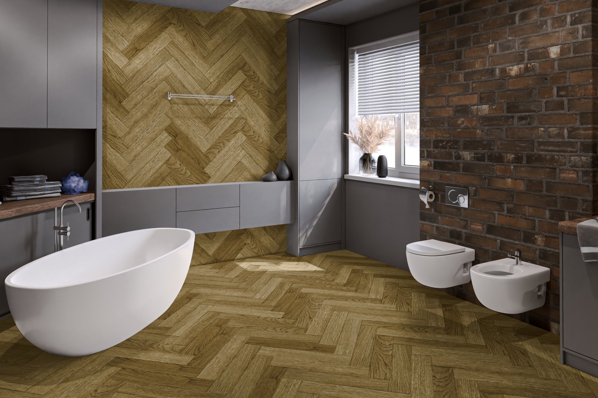 Кварцвиниловая плитка Damy Floor клеевая London LVT Шеффилд Sheffield 190902EL-07-LVT венгерская елка 590×118×2,5 фото в интерьере