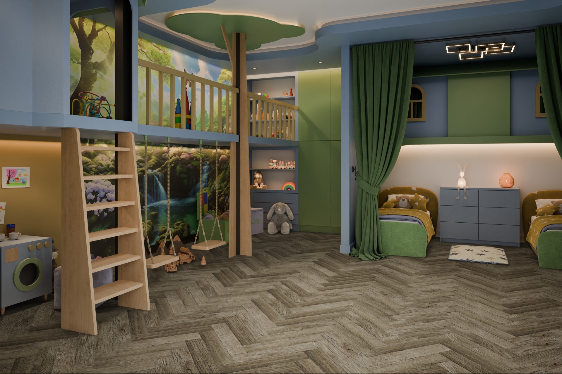 Кварцвиниловая плитка Damy Floor клеевая London LVT Оксфорд Oxford 200410EL-12-LVT венгерская елка 590×118×2,5 фото в интерьере