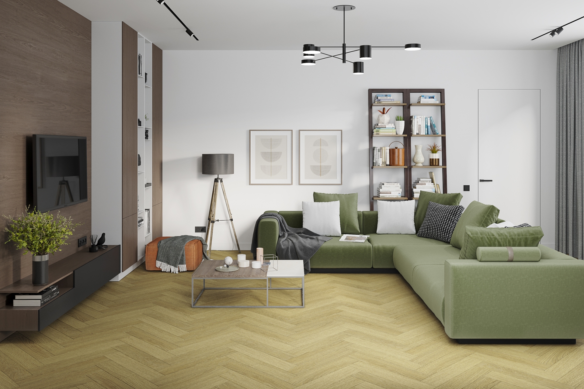 Кварцвиниловая плитка Damy Floor клеевая London LVT Манчестер Manchester 190902EL-06-LVT венгерская елка 590×118×2,5 фото в интерьере