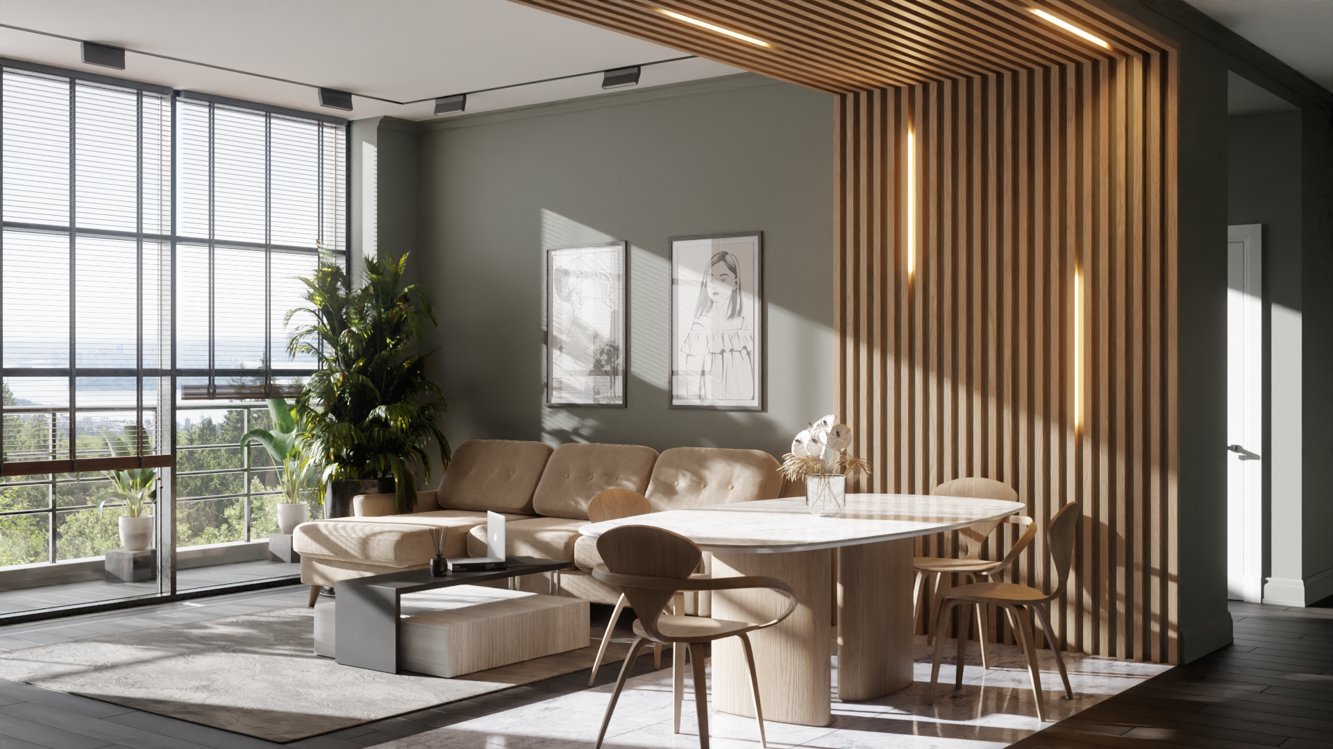 Рейка декоративная Ликорн Дуб янтарный 2800×40×40 фото в интерьере