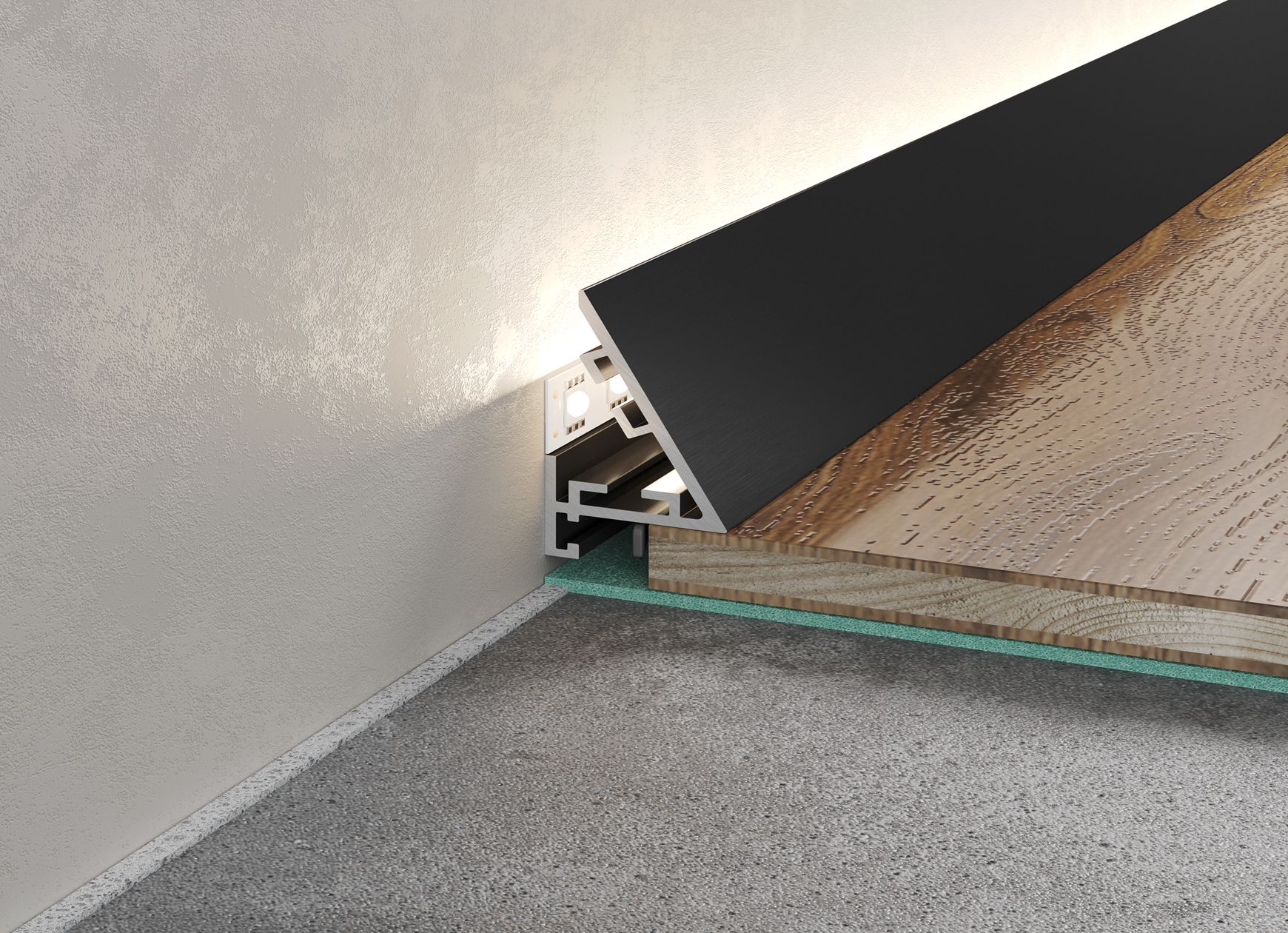 Микроплинтус алюминиевый с подсветкой Laconistiq Light Черный 18-11-245 2450×25×16